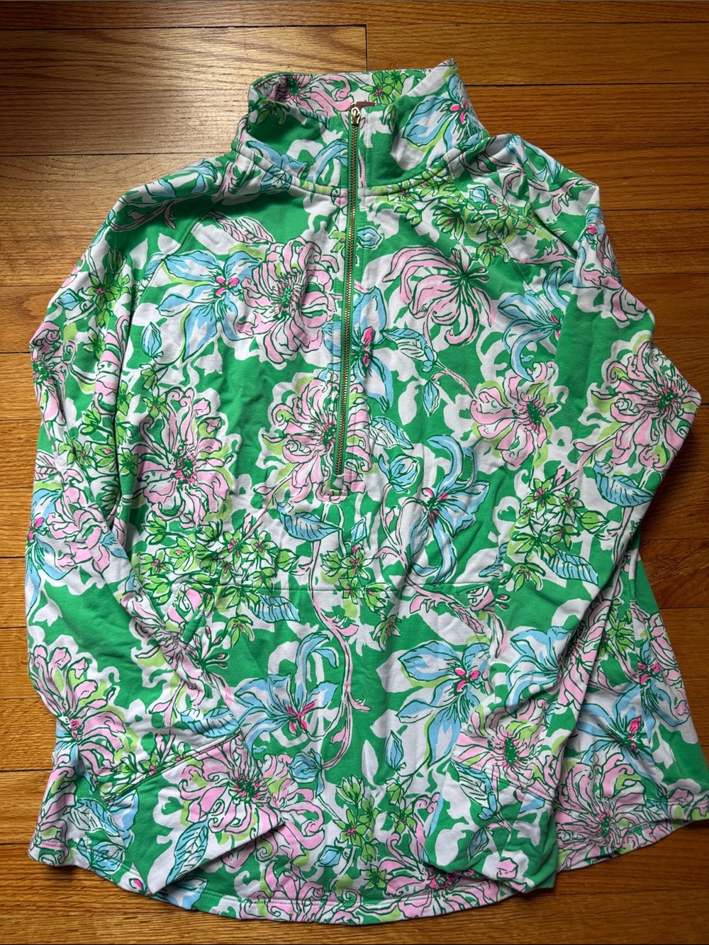Lilly Pulitzer Green Popover with Pink & Light Blue Floral Print
